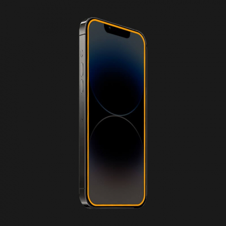 Folie de Sticla Securizata pentru Apple iPhone 15, Flippy, Luminous, Margine Fosforescenta Neon din Silicon, Mat, Anti-Amprenta, Protectie Completa, 9H, Portocaliu [1]