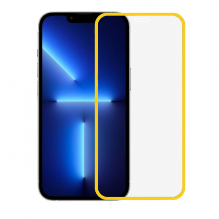 GSM - Folie de Sticla Securizata pentru Apple iPhone 15 Pro, Flippy, Luminous, Margine Fosforescenta Neon din Silicon, Mat, Anti-Amprenta, Protectie Completa, 9H, Portocaliu