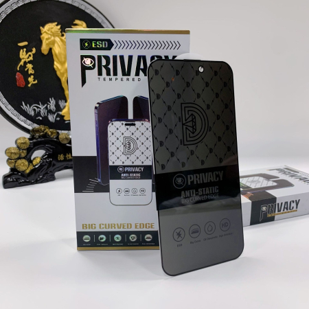 Folie de Sticla Securizata pentru Apple iPhone 15 Pro, Flippy, Privacy Diamond, Vizibilitate HD, Protectie Completa 9D, Anti-Static ESD, Protectie Confidentialitate, Negru [2]