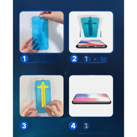 Folie sticla securizata cu sistem de montare usor si rapid Flippy pentru Apple iPhone 14 Pro, Transparent cu margini negre [3]