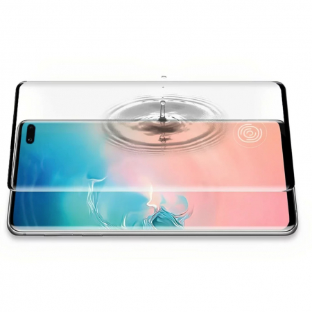 Folie Sticla Securizata Curbata Flippy pentru Samsung S10 Plus cu recunoastere a amprentelor digitale, 9H, lipici margine, contur negru [5]