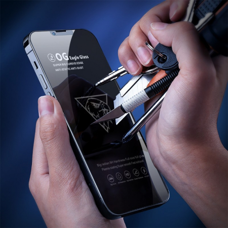 GSM - Folie Sticla Securizata, Flippy, compatibila cu Apple iPhone 16, Sticla ESD, Super HD Glass, Anti-static, Margini Negre, Transparent