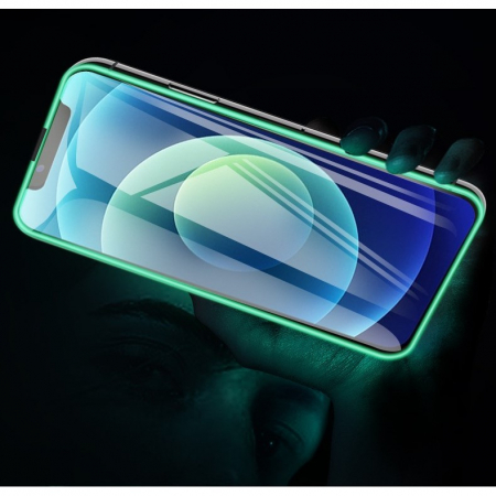 Folie Sticla Securizata Flippy, Luminous, compatibila cu Apple iPhone 12, Margine fosforescenta verde [8]