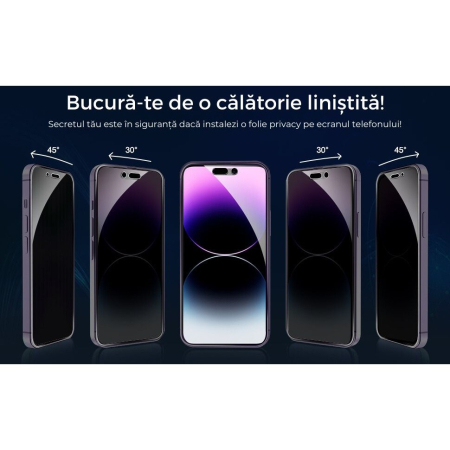 Folie Sticla Securizata, Flippy, Pentru Apple iPhone 16 Plus, Privacy Classic, 2.5D, Confidentialitate 30°, Negru Transparent [7]