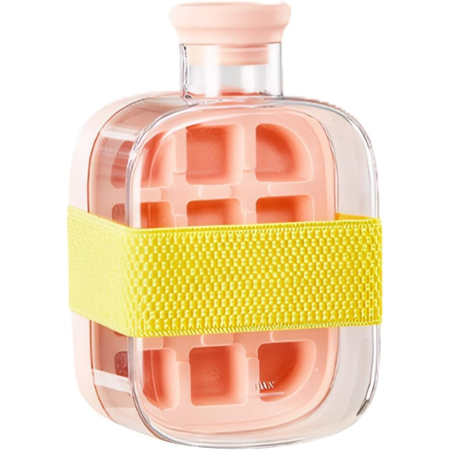 Forme pentru gheață - Forma de Gheata, Flippy, 2in1, Tip Sticla cu Pai, 500 ml, 12 Cuburi, 16.3 x 10.8 x 8 cm, Roz