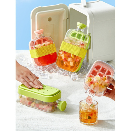 Forma de Gheata, Flippy, 2in1, Tip Sticla cu Pai, 500 ml, 12 Cuburi, 16.3 x 10.8 x 8 cm, Roz [4]