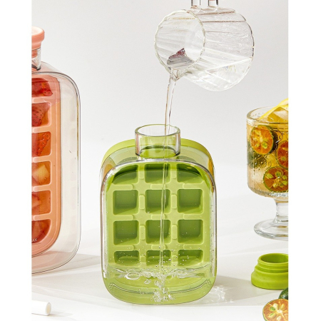 Forma de Gheata, Flippy, 2in1, Tip Sticla cu Pai, 500 ml, 12 Cuburi, 16.3 x 10.8 x 8 cm, Roz [3]