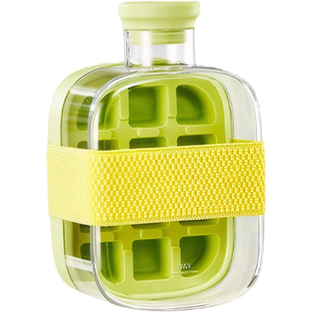 Forme pentru gheață - Forma de Gheata, Flippy, 2in1, Tip Sticla cu Pai, 500 ml, 12 Cuburi, 16.3 x 10.8 x 8 cm, Verde