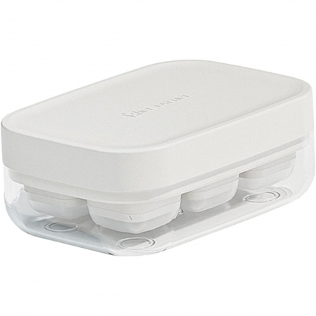 Pentru Casa si Camping - Forma pentru gheata cu presa Flippy, din silicon alimentar, 6 cuburi, caserola pentru depozitare, usor de folosit si curatat, 10.5 x 7.5 x 4.1 cm, alb