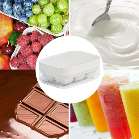 Forma pentru gheata cu presa Flippy, din silicon alimentar, 6 cuburi, caserola pentru depozitare, usor de folosit si curatat, 10.5 x 7.5 x 4.1 cm, alb [6]