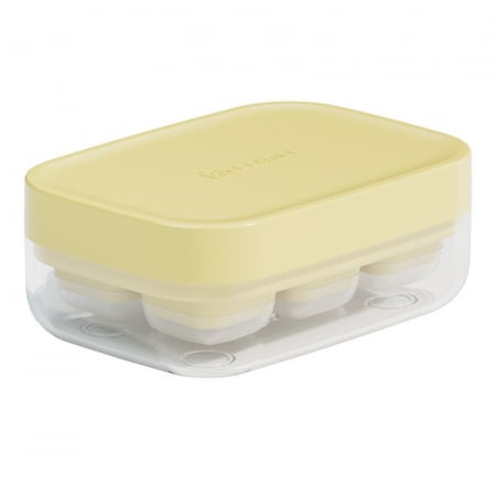 Pentru Casa si Camping - Forma pentru gheata cu presa Flippy, din silicon alimentar, 6 cuburi, caserola pentru depozitare, usor de folosit si curatat, 10.5 x 7.5 x 4.1 cm, galben