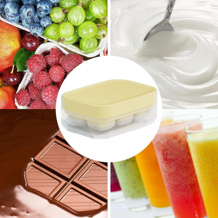 Forma pentru gheata cu presa Flippy, din silicon alimentar, 6 cuburi, caserola pentru depozitare, usor de folosit si curatat, 10.5 x 7.5 x 4.1 cm, galben [9]