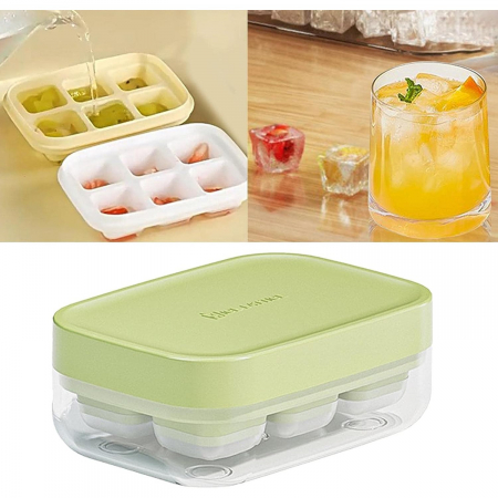 Forma pentru gheata cu presa Flippy, din silicon alimentar, 6 cuburi, caserola pentru depozitare, usor de folosit si curatat, 10.5 x 7.5 x 4.1 cm, verde [6]