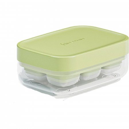 Pentru Casa si Camping - Forma pentru gheata cu presa Flippy, din silicon alimentar, 6 cuburi, caserola pentru depozitare, usor de folosit si curatat, 10.5 x 7.5 x 4.1 cm, verde