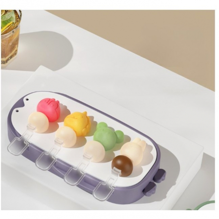 Forma pentru inghetata Flippy, 4 compartimente, forme cu animalute, materialsilicon si ABS, 21 x 12.8 x 3cm, mov [2]