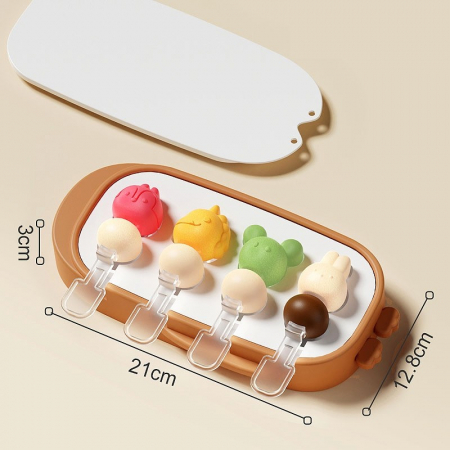 Forma pentru inghetata Flippy, 4 compartimente, forme cu animalute, materialsilicon si ABS, 21 x 12.8 x 3cm, portocaliu [8]