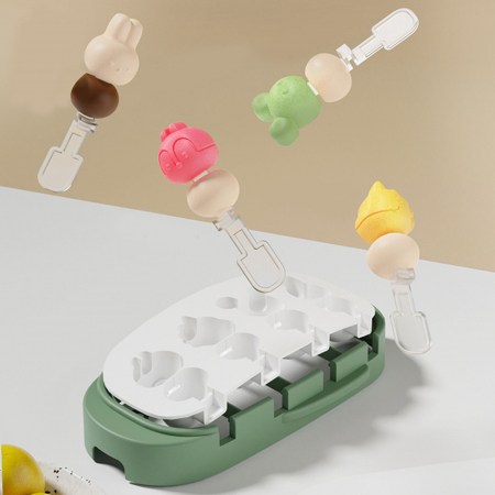 Forma pentru inghetata Flippy, 4 compartimente, forme cu animalute, materialsilicon si ABS, 21 x 12.8 x 3cm, verde [6]