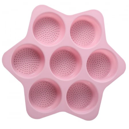 Pentru Casa si Camping - Forme de Silicon pentru Copt, Flippy, 7 Forme Rotiunde, pentru Burgeri si Prajituri, 38.5 x 4 cm, Roz