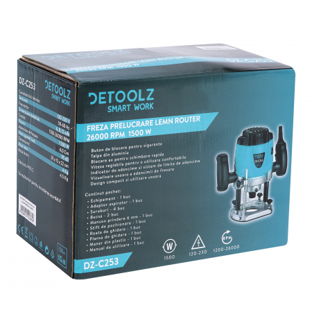Freza prelucrare lemn Router 26000rpm 1500W Detoolz [2]