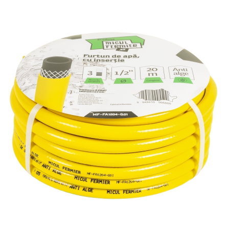 Gradina - Furtun apa Micul Fermier, diametru 1/2" , lungime 20m, cu insertie, galben