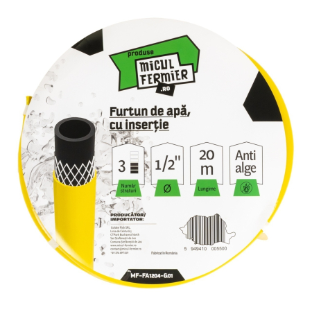 Furtun apa Micul Fermier, diametru 1/2" , lungime 20m, cu insertie, galben [1]