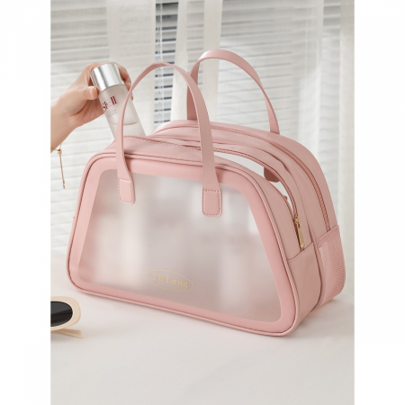 Geanta Cosmetice de Voiaj, Flippy, Dubla Compartimentare, Impermeabila, Translucida Mata, 35 x 22 x 15 cm, Roz [9]
