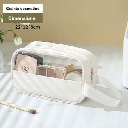 Geanta cosmetice Flippy, pentru voiaj sau organizare, material PVC/textil, impermeabila, portabila, 22 x 12 x 8 cm, alb [6]