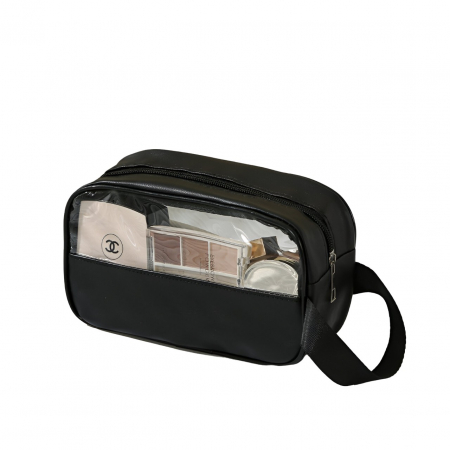 Geanta Cosmetice, Flippy, pentru Voiaj sau Organizare, Material PVC- Textil, Impermeabila, Portabila,22 x 12 x 8 cm, Negru [0]