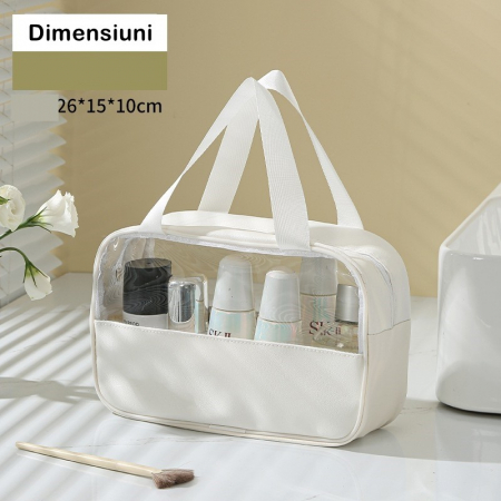 * LICHIDARE STOC * Geanta cosmetice Flippy, pentru voiaj sau organizare, material PVC/textil, impermeabila, portabila, 26 x 15 x 10 cm, alb [4]