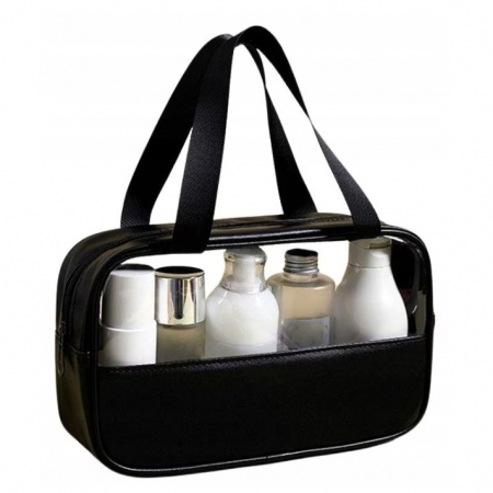 * LICHIDARE STOC * Geanta cosmetice Flippy, pentru voiaj sau organizare, material PVC/textil, impermeabila, portabila, 26 x 15 x 10 cm, negru [7]