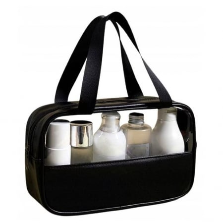 Lichidare Geanta cosmetice Flippy, pentru voiaj sau organizare, material PVC/textil, impermeabila, portabila, 26 x 15 x 10 cm, negru [7]