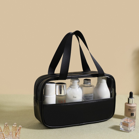 * LICHIDARE STOC * Geanta cosmetice Flippy, pentru voiaj sau organizare, material PVC/textil, impermeabila, portabila, 26 x 15 x 10 cm, negru [4]
