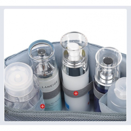 Geanta cosmetice voiaj, Flippy, material panza, impermeabil, 3 compartimente, cu agatatoare, Gri, 47 x 28 x 20 cm [2]