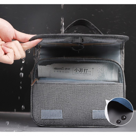 Geanta cosmetice voiaj, Flippy, material panza, impermeabil, 3 compartimente, cu agatatoare, Gri, 47 x 28 x 20 cm [3]