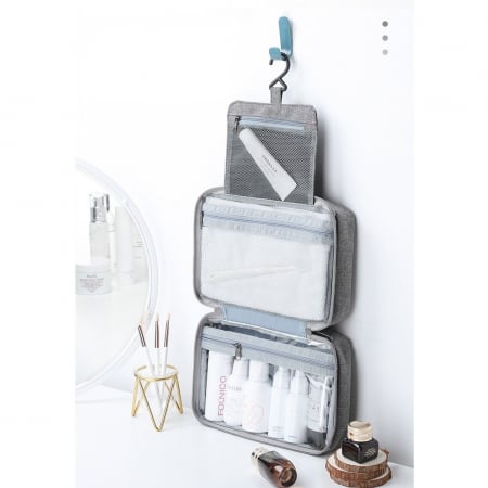 Geanta cosmetice voiaj, Flippy, material textil, impermeabil, Gri, 12.5 x 9 x 22 cm [1]