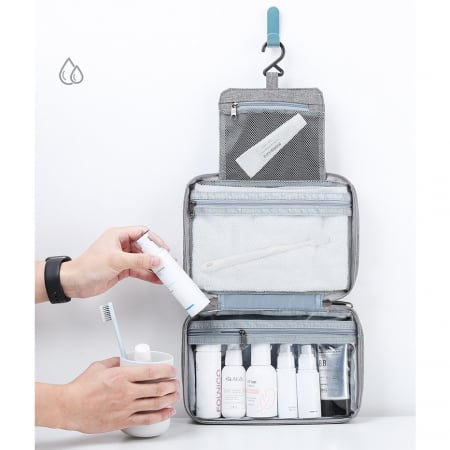 Geanta cosmetice voiaj, Flippy, material textil, impermeabil, Gri, 12.5 x 9 x 22 cm [5]