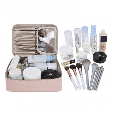 Geanta de Calatorie, Flippy, pentru Cosmetice si Articole de Toaleta, Material Impermeabil, 2 in 1, Portfard Interior Detasabil, 23 x 16 x 8 cm, Roz [2]