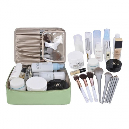 Geanta de Calatorie, Flippy, pentru Cosmetice si Articole de Toaleta, Material Impermeabil, 2 in 1, Portfard Interior Detasabil, 23 x 16 x 8 cm, Verde [1]