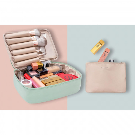 Geanta de Calatorie, Flippy, pentru Cosmetice si Articole de Toaleta, Material Impermeabil, 2 in 1, Portfard Interior Detasabil, 23 x 16 x 8 cm, Verde [2]