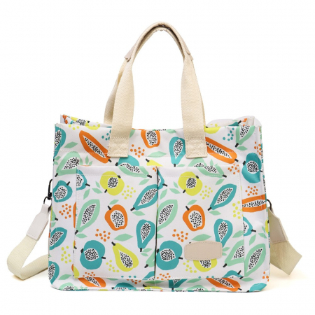 Pentru Casa si Camping - Geanta de Mana/Umar, Multifunctionala, Flippy, Inchidere cu Capsa, Imprimeu Fructe, Material Textil, 33.5 x 25 x 14.5 cm, Multicolor