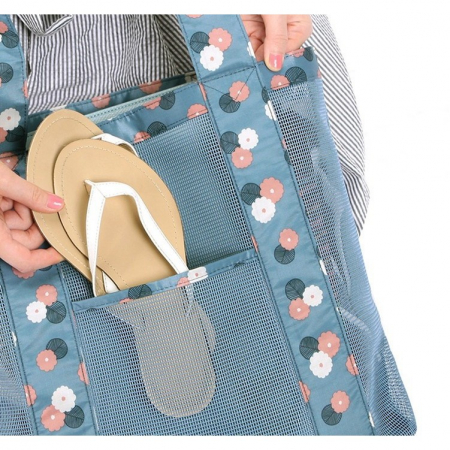 Geanta de Plaja, Flippy, din Plasa Transparenta, Imprimeu Floral, 43 x 10 x 33 cm, Model pentru Umar, Lungime Inferioara 33 cm, Albastru [6]