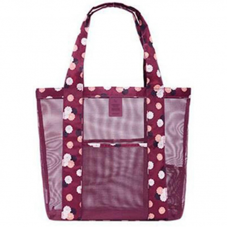 Geanta de Plaja, Flippy, din Plasa Transparenta, Imprimeu Floral, 43 x 10 x 33 cm, Model pentru Umar, Lungime Inferioara 33 cm, Burgundy [5]