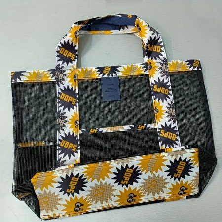 Geanta de Plaja, Flippy, din Plasa Transparenta, Imprimeu Oops, 43 x 10 x 33 cm, Model pentru Umar, Lungime Inferioara 33 cm, Negru [3]