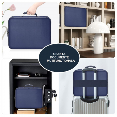 Geanta Flippy pentru Depozitare Acte si Documente, Facturi, Carduri, cu Cod de Securitate, 2 Compartimente, Impermeabila, 37 x 10.5 x 27 cm, Albastru Marin [3]