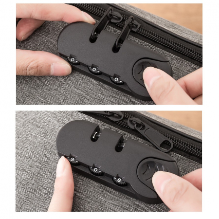 * LICHIDARE STOC * Geanta Flippy pentru Depozitare Acte si Documente, Facturi, Carduri, cu Cod de Securitate, 2 Compartimente, Impermeabila, 37 x 10.5 x 27 cm, Gri - [12]