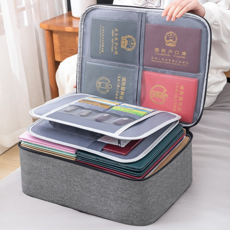 Geanta Flippy pentru Depozitare Acte si Documente, Facturi, Carduri, cu Cod de Securitate, 2 Compartimente, Impermeabila, 37 x 10.5 x 27 cm, Gri [4]