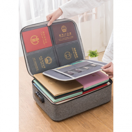 * LICHIDARE STOC * Geanta Flippy pentru Depozitare Acte si Documente, Facturi, Carduri, cu Cod de Securitate, 2 Compartimente, Impermeabila, 37 x 10.5 x 27 cm, Gri - [11]