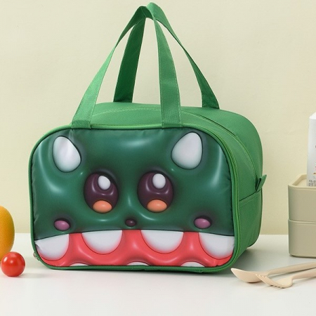 Geantă Frigorifică, Flippy, cu Desene Animat 3D, Portabilă pentru Copii, de Prânz, din Pânză Oxford, 27.5x18x20 cm, Model Crocodil, Verde [6]