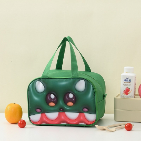 Geantă Frigorifică, Flippy, cu Desene Animat 3D, Portabilă pentru Copii, de Prânz, din Pânză Oxford, 27.5x18x20 cm, Model Crocodil, Verde [2]