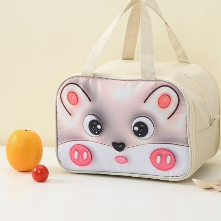 Geantă Frigorifică, Flippy, cu Desene Animat 3D, Portabilă pentru Copii, de Prânz, din Pânză Oxford, 27.5x18x20 cm, Model Soricel, Bej [6]